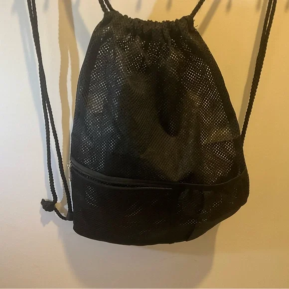 Black Mesh Drawstring Backpack - Picture 2 of 2
